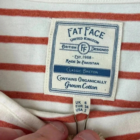 Fat Face Women's Long Sleeve Organic Cotton Crewneck Shirt Sz 2 NWT Striped Red - Picture 5 of 11